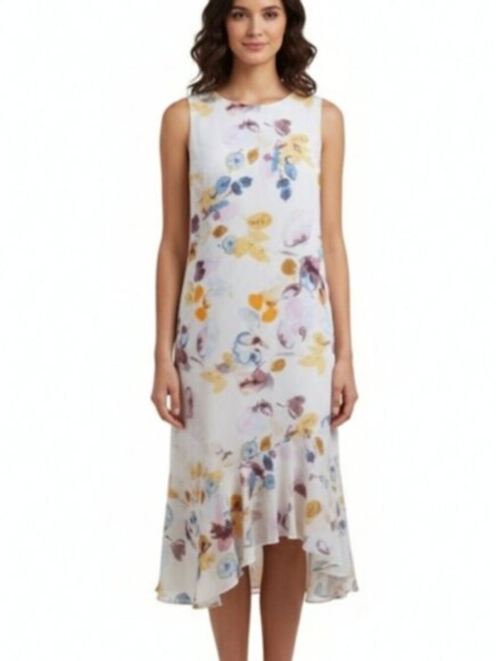 Calvin Klein Sleeveless Floral Midi Dress Asymmetrical Hem 10